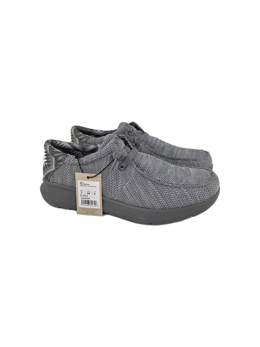 Ariat MEN'S Hilo Stretch Lace Loafers US 7 Light Heather Gray Aztec Print Shoes